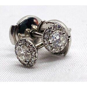 Sold!! Tiffany & Co Platinum Soleste Round Diamond Halo Stud Earrings 5.5mm